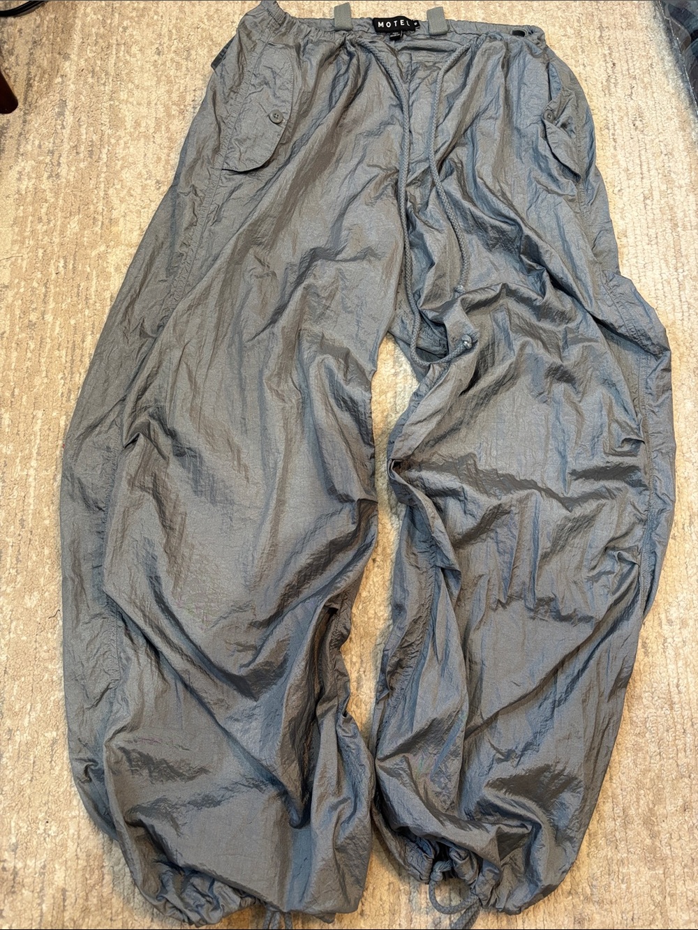 Motel Rocks Gray Lightweight Cargo Drawstring Shorts